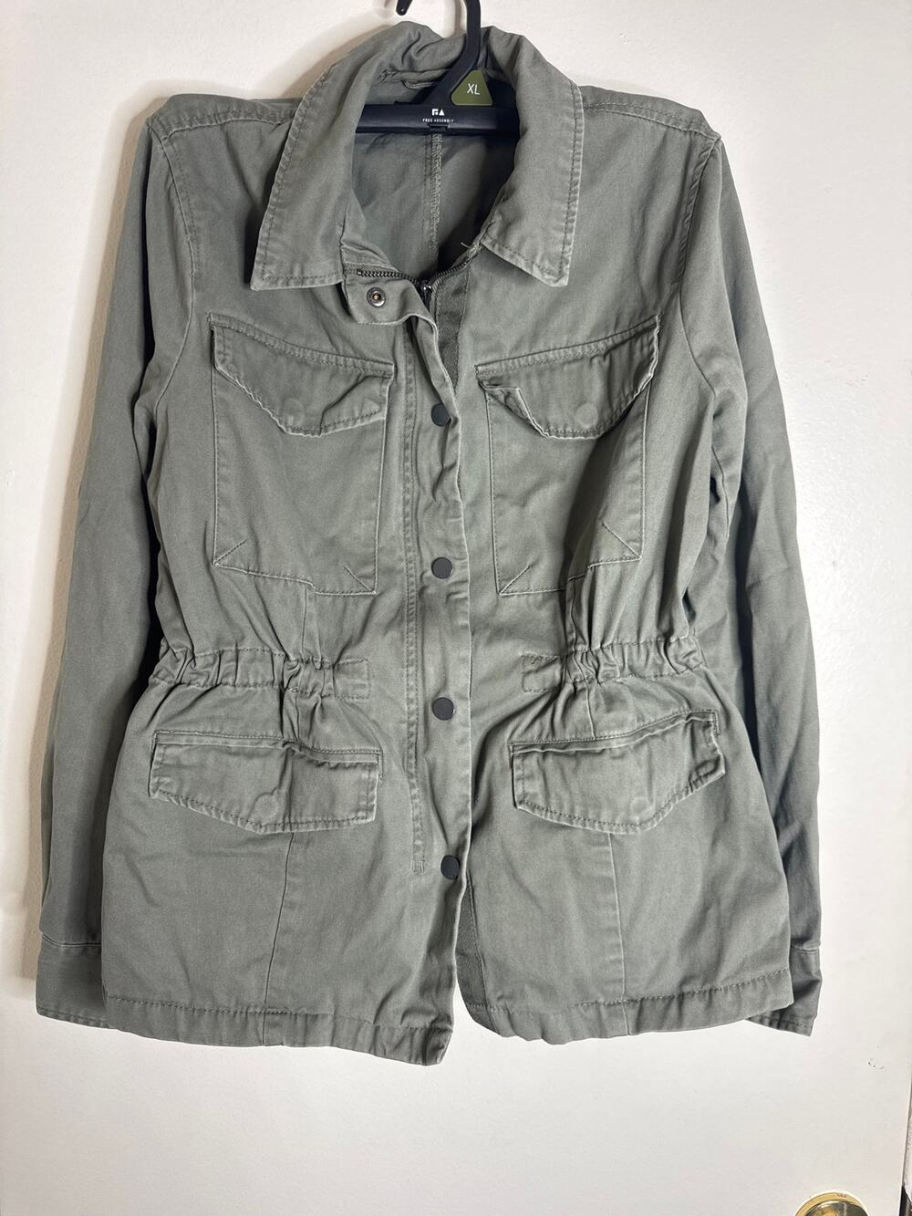 a.n.a. Women's Utility Jacket Size Large Olive Green Cargo Field Coat Drawstring
